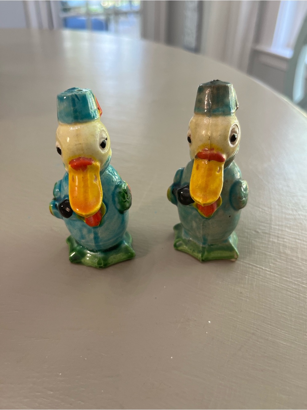 Vintage Ceramic Duck Salt & Pepper Shakers - Blue, Yellow, Green